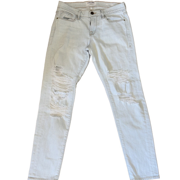 FRAME Le Garçon Mid-Rise Straight Fit Distresse – Size 24 (Light Wash / Casual) - Picture 2 of 7